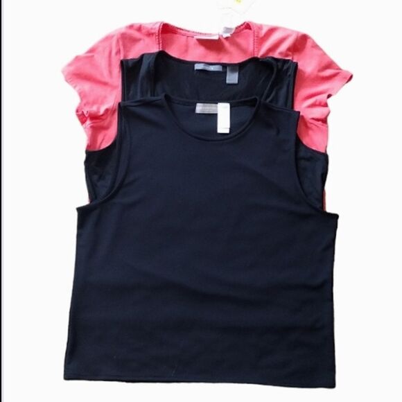 Set of Three Liz Claiborne Tops, Women's Size XL- 2 Black Tanks and 1 Pink Tee - Picture 1 of 16